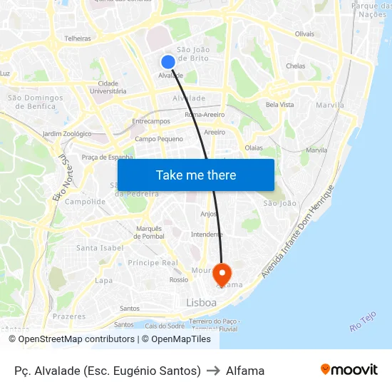 Pç. Alvalade (Esc. Eugénio Santos) to Alfama map