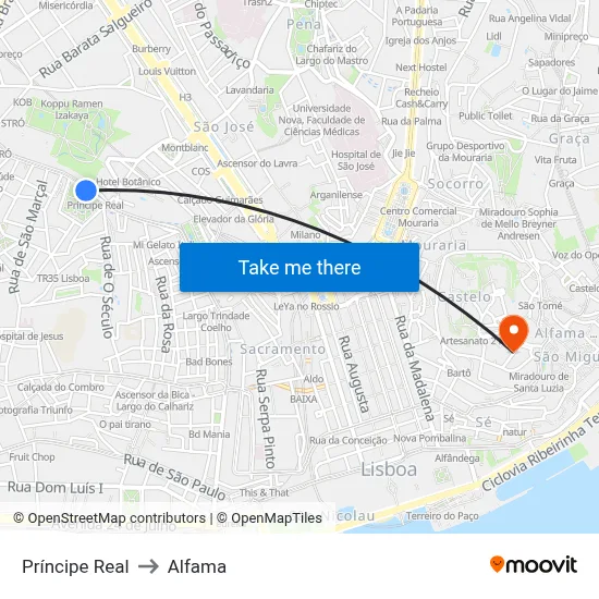 Príncipe Real to Alfama map