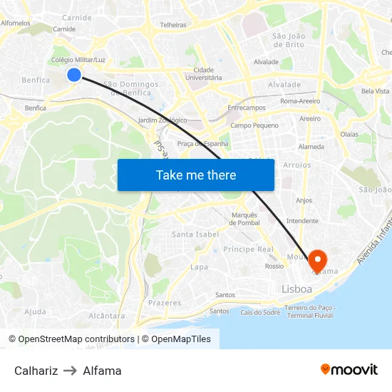 Calhariz to Alfama map