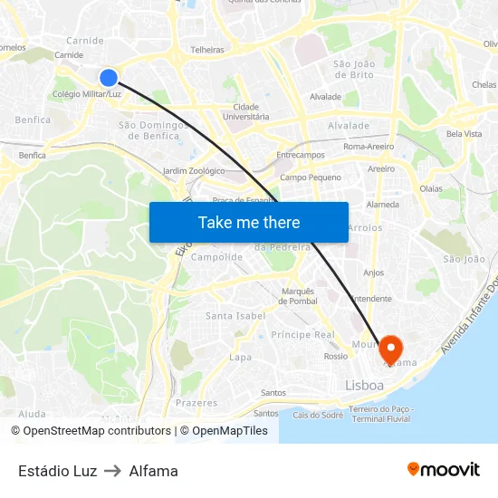 Estádio Luz to Alfama map