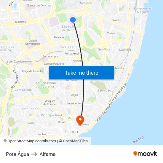 Pote Água to Alfama map
