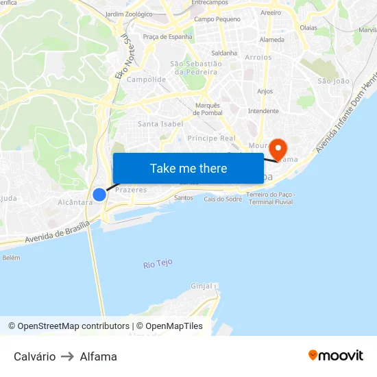 Calvário to Alfama map