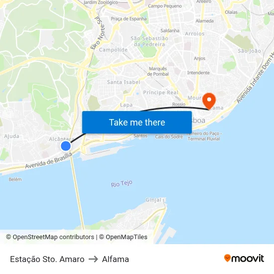 Estação Sto. Amaro to Alfama map