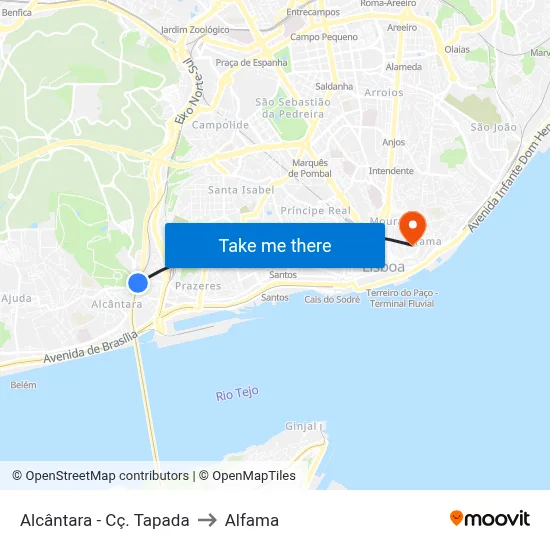 Alcântara - Cç. Tapada to Alfama map