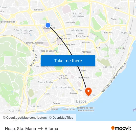 Hosp. Sta. Maria to Alfama map