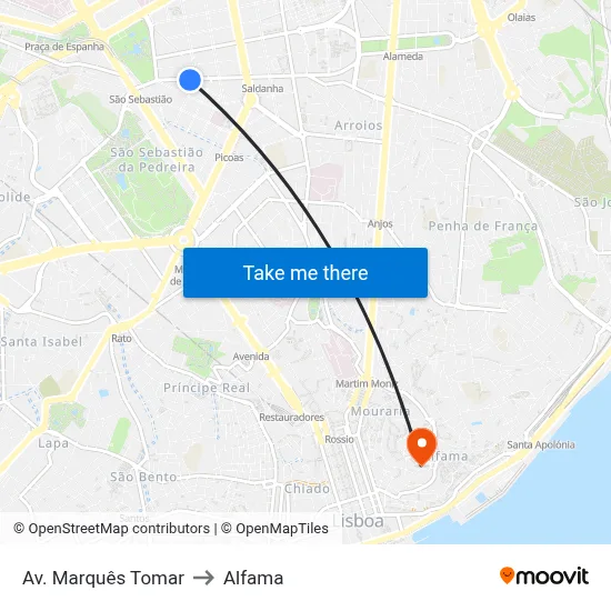 Av. Marquês Tomar to Alfama map
