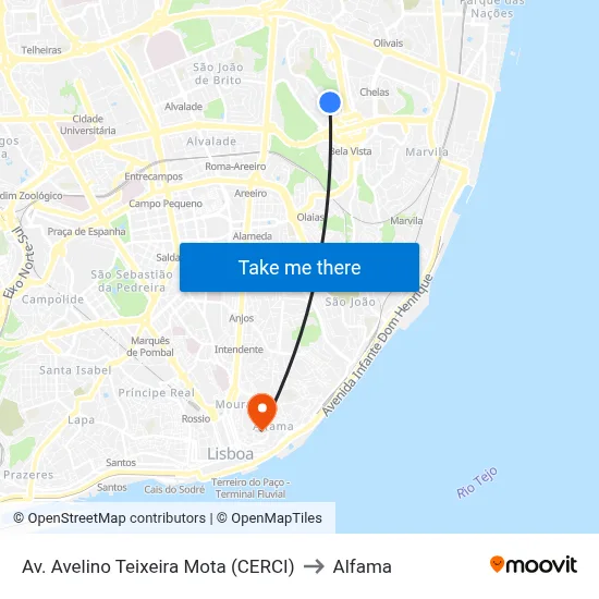 Av. Avelino Teixeira Mota (CERCI) to Alfama map