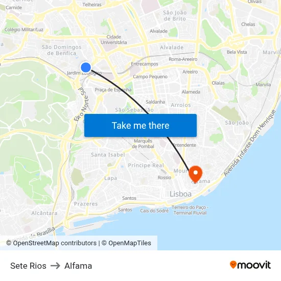Sete Rios to Alfama map