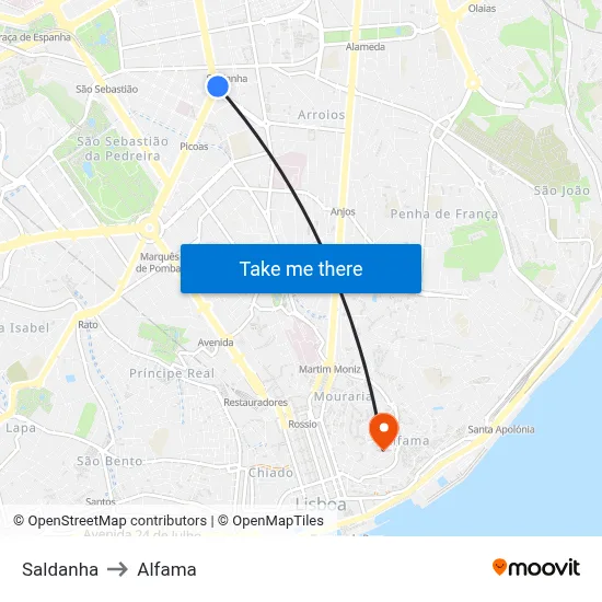 Saldanha to Alfama map