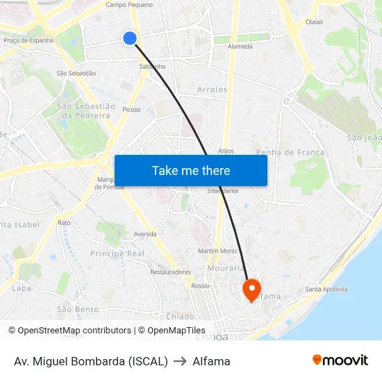 Av. Miguel Bombarda (ISCAL) to Alfama map