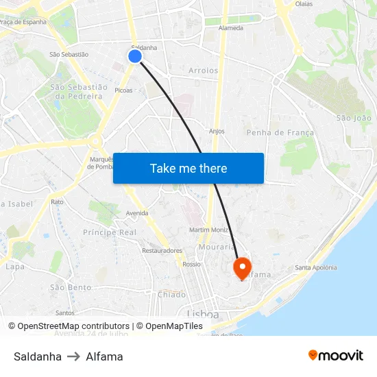 Saldanha to Alfama map