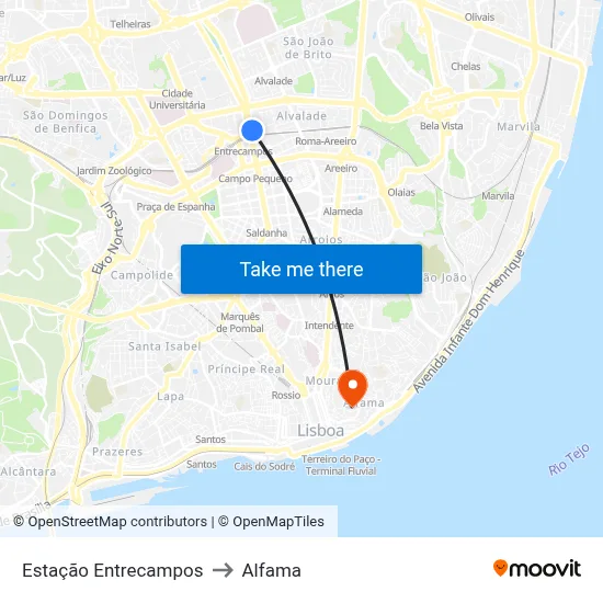 Estação Entrecampos to Alfama map