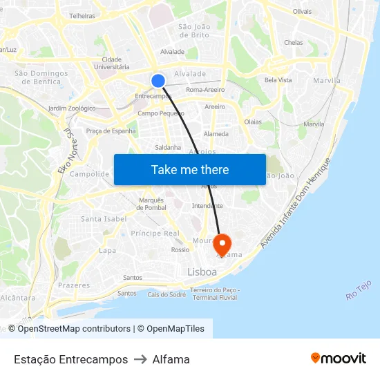 Estação Entrecampos to Alfama map