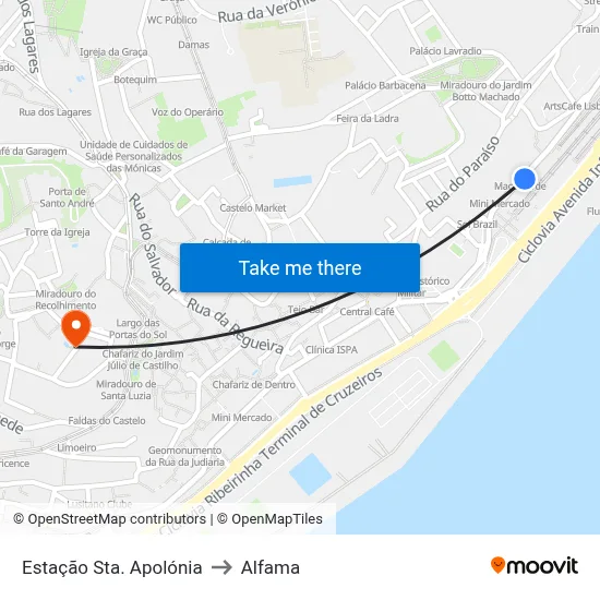 Estação Sta. Apolónia to Alfama map
