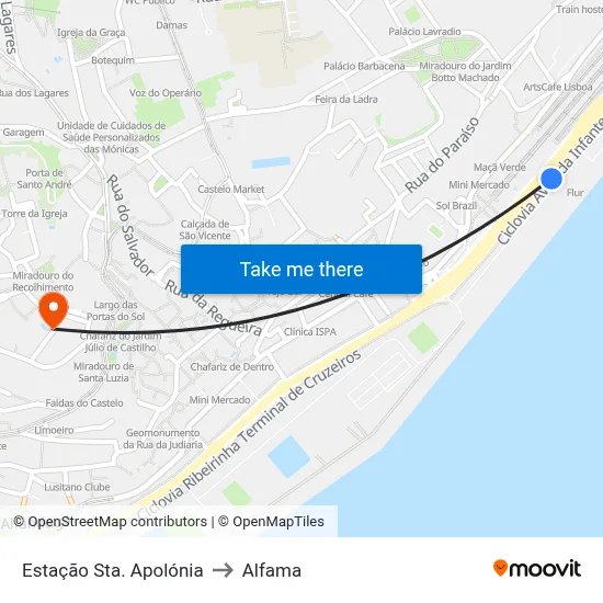 Estação Sta. Apolónia to Alfama map