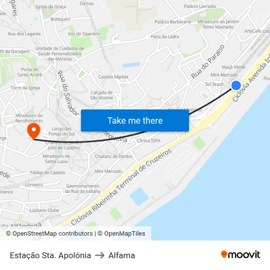Estação Sta. Apolónia to Alfama map