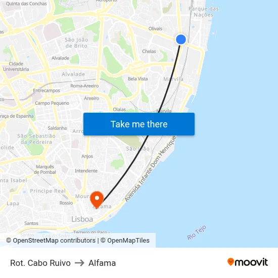 Rot. Cabo Ruivo to Alfama map
