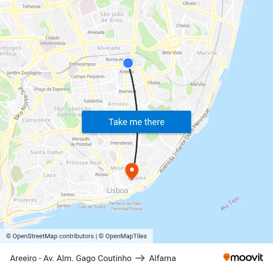 Areeiro - Av. Alm. Gago Coutinho to Alfama map