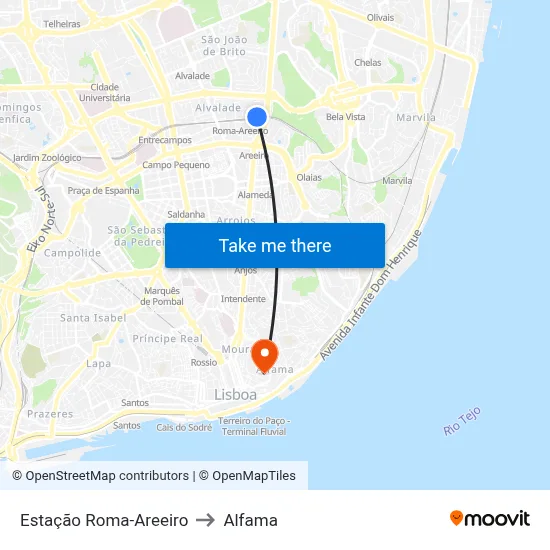 Estação Roma-Areeiro to Alfama map