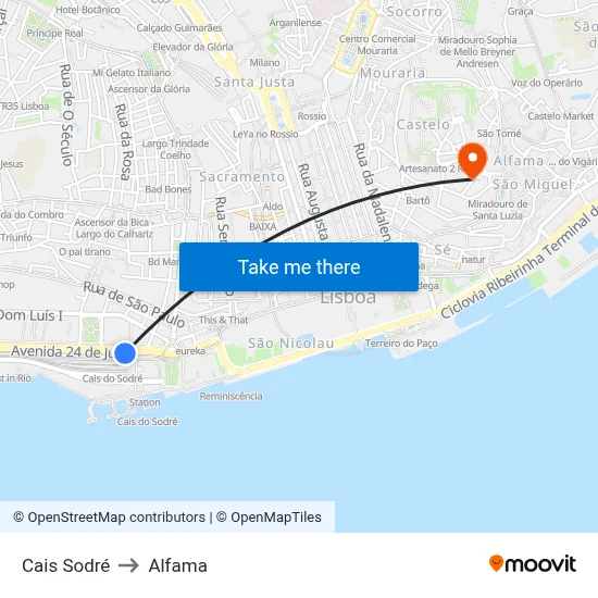 Cais Sodré to Alfama map