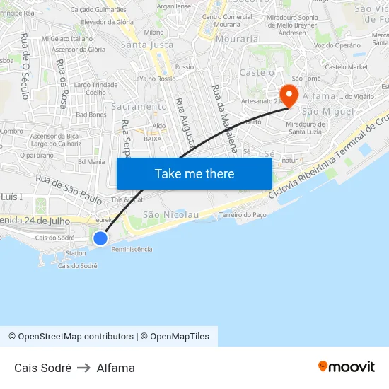 Cais Sodré to Alfama map