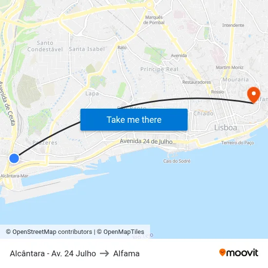 Alcântara - Av. 24 Julho to Alfama map