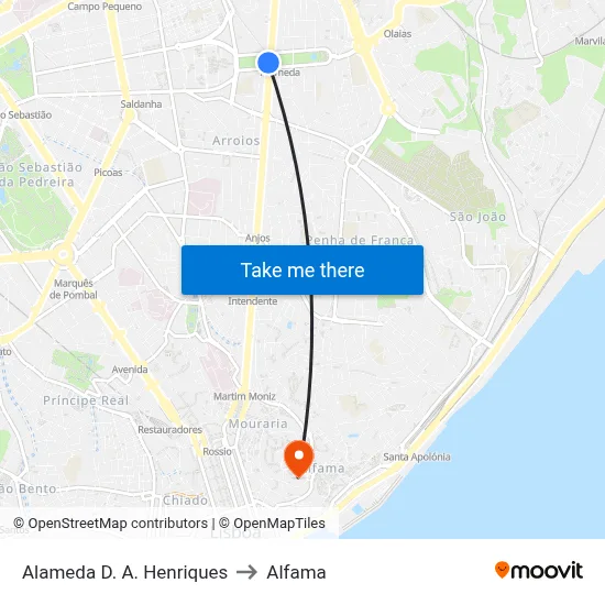 Alameda D. A. Henriques to Alfama map