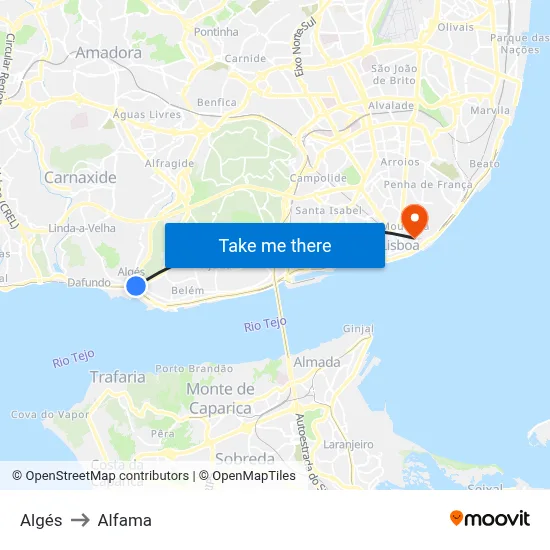 Algés to Alfama map