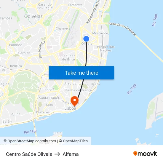 Centro Saúde Olivais to Alfama map