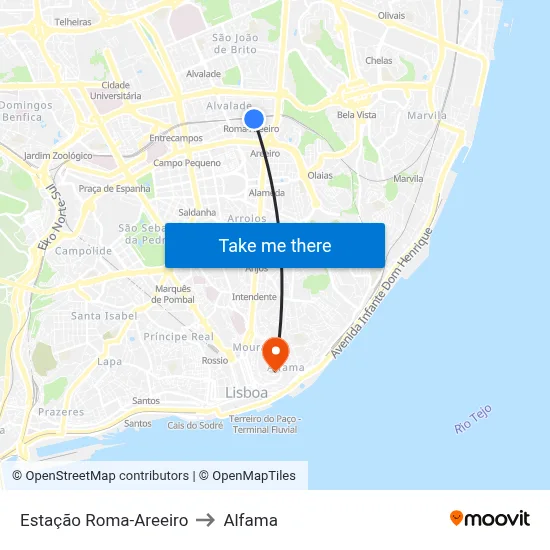 Estação Roma-Areeiro to Alfama map