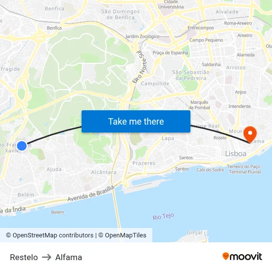 Restelo to Alfama map