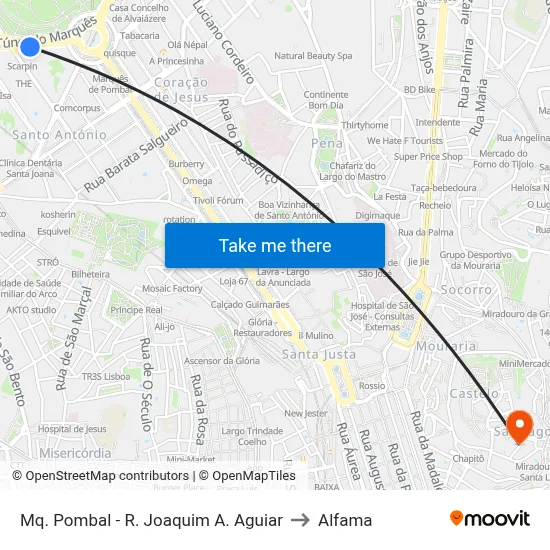 Mq. Pombal - R. Joaquim A. Aguiar to Alfama map