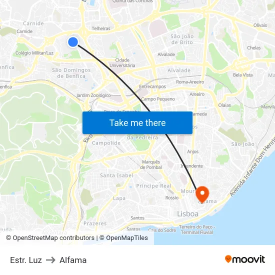Estr. Luz to Alfama map