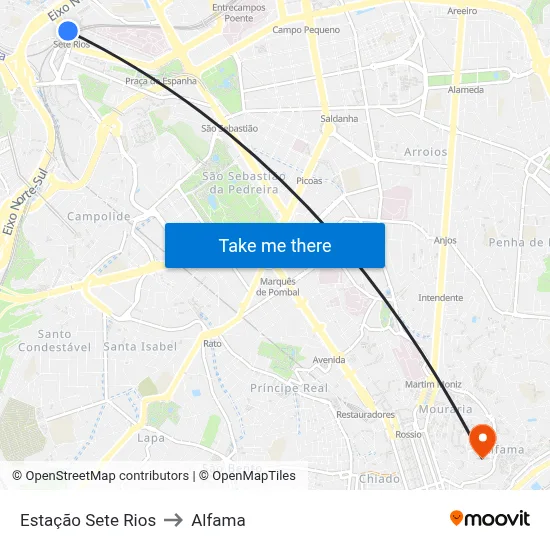 Estação Sete Rios to Alfama map