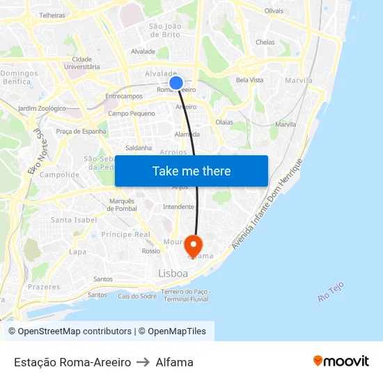 Estação Roma-Areeiro to Alfama map