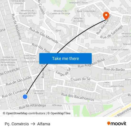 Pç. Comércio to Alfama map