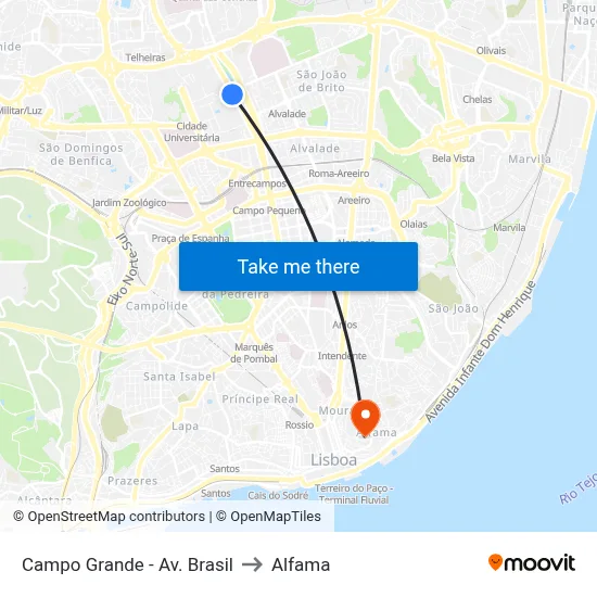 Campo Grande - Av. Brasil to Alfama map