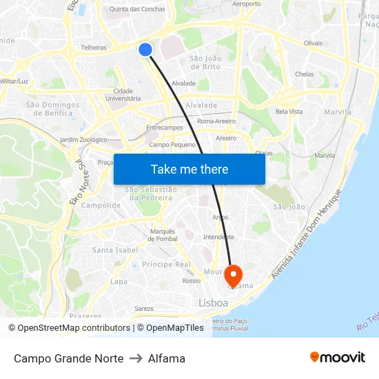 Campo Grande Norte to Alfama map