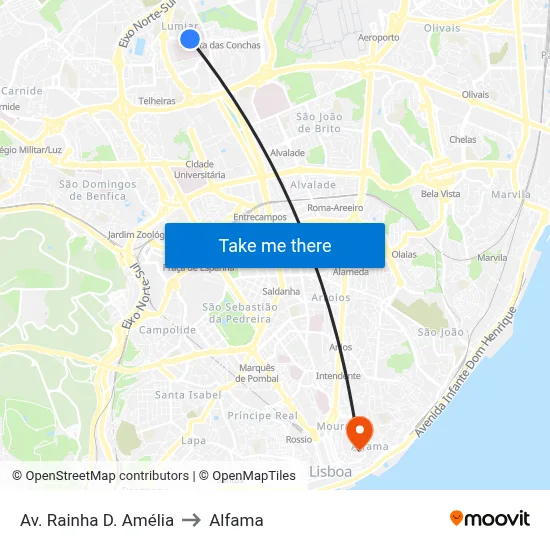 Av. Rainha D. Amélia to Alfama map