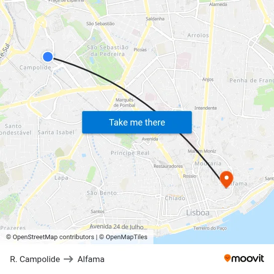 R. Campolide to Alfama map