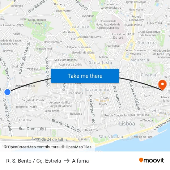 R. S. Bento / Cç. Estrela to Alfama map