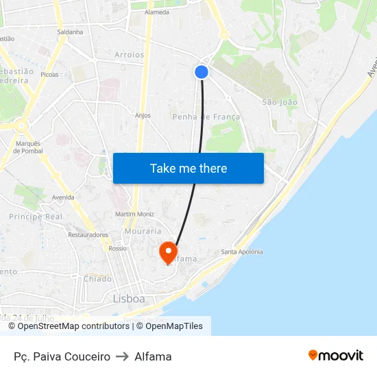 Pç. Paiva Couceiro to Alfama map