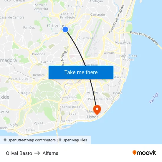 Olival Basto to Alfama map