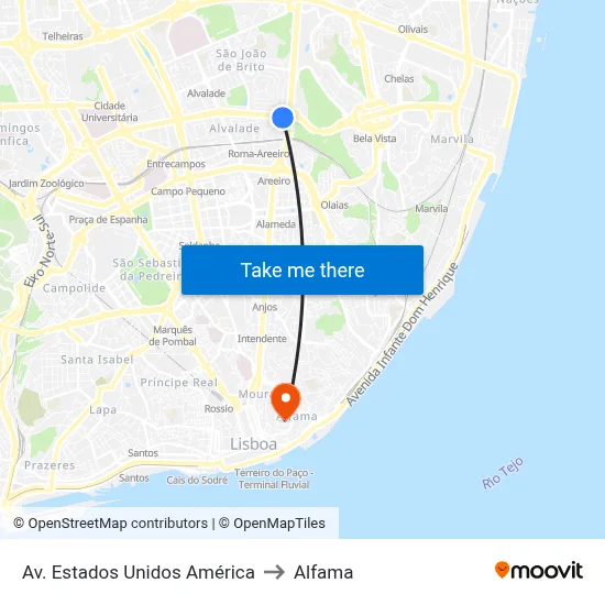 Av. Estados Unidos América to Alfama map