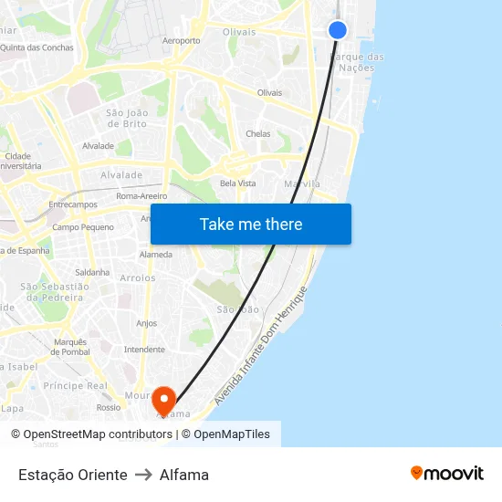 Estação Oriente to Alfama map