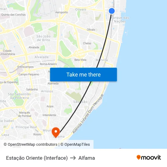 Estação Oriente (Interface) to Alfama map