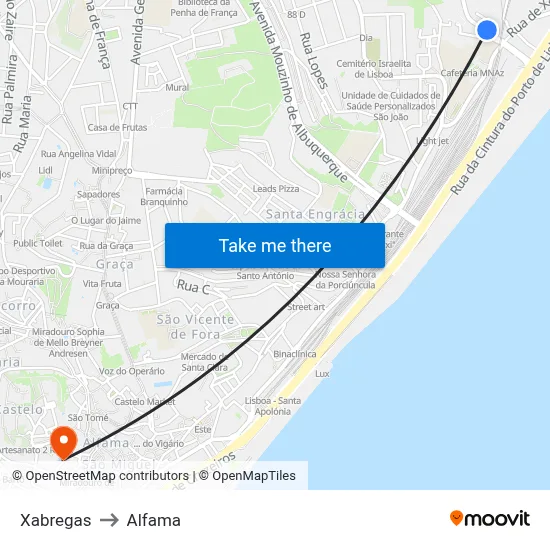 Xabregas to Alfama map