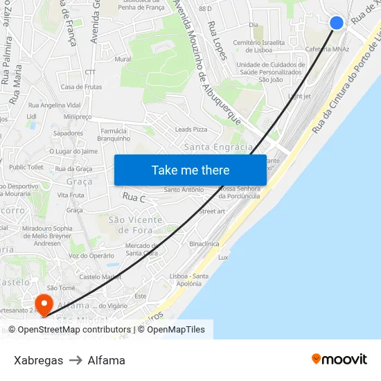 Xabregas to Alfama map