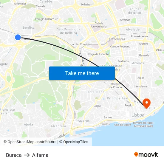 Buraca to Alfama map