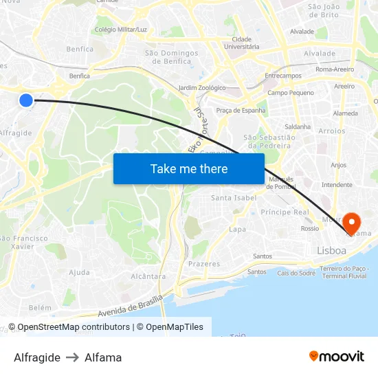 Alfragide to Alfama map